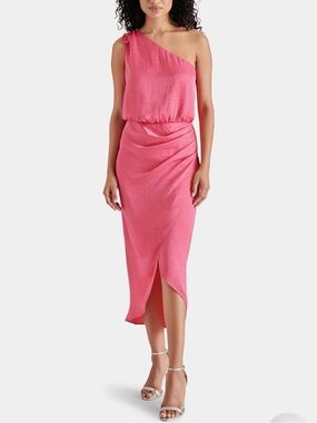 Steve Madden One-Shoulder Pink Midi Dress
